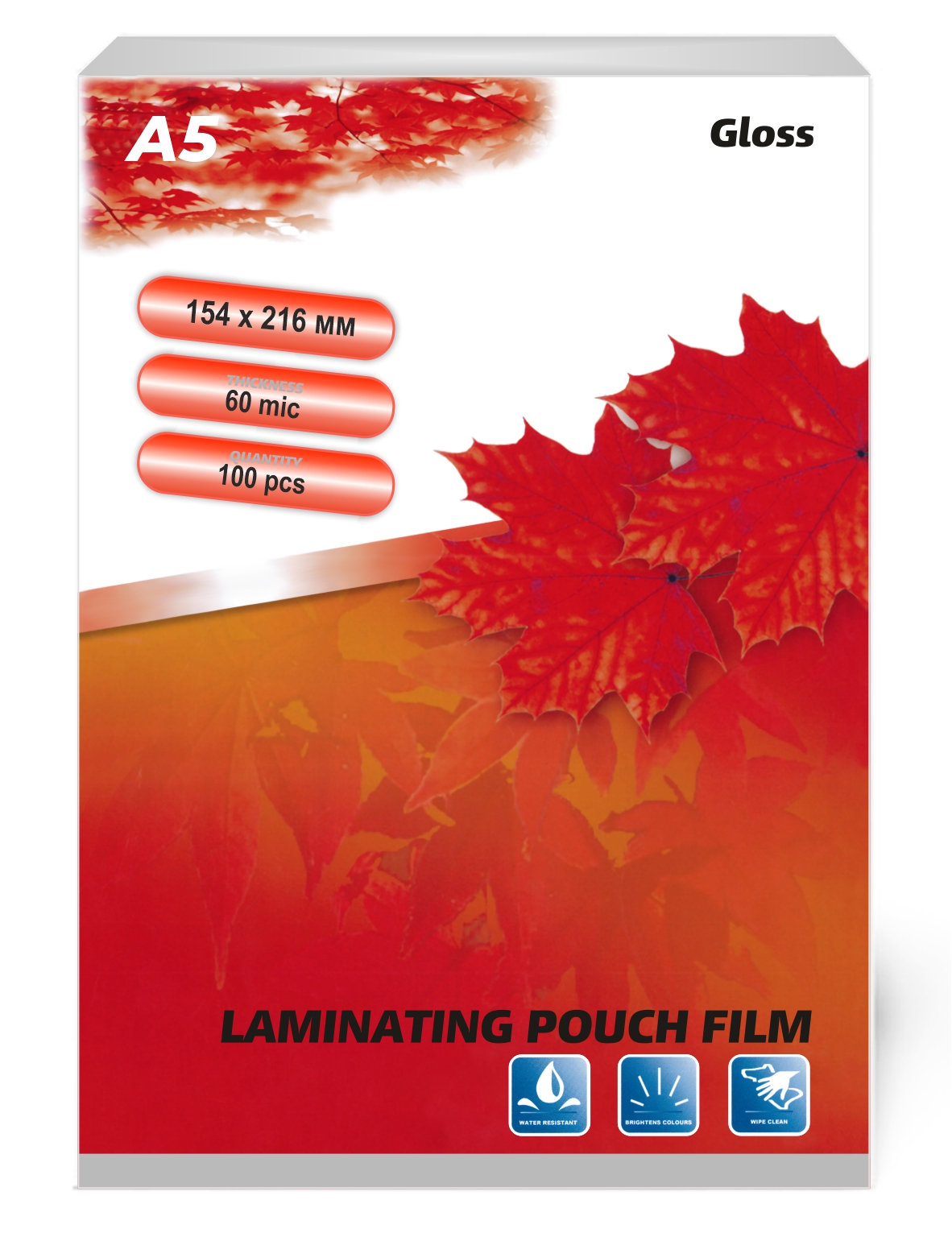 Пакетная пленка для ламинирования, глянцевая, 154х216мм (A5), 60мкм, LF